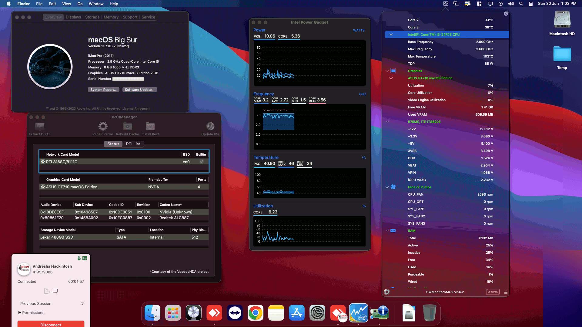 Success Hackintosh macOS Big Sur 11.7.10 Build 20G1427 in Gigabyte GA-B75M-S + Intel Core i5 3470S + Asus GT 710